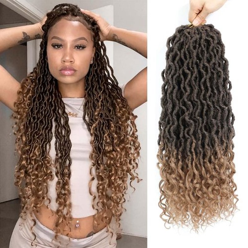 Goddess Locs 18 Inch 4/27 Faux Locs Crochet Hair Pre Looped Crochet Locs for Black Women Soft Loc Crochet Hair with Curly Ends(18 Inch,6 Packs,4/27)