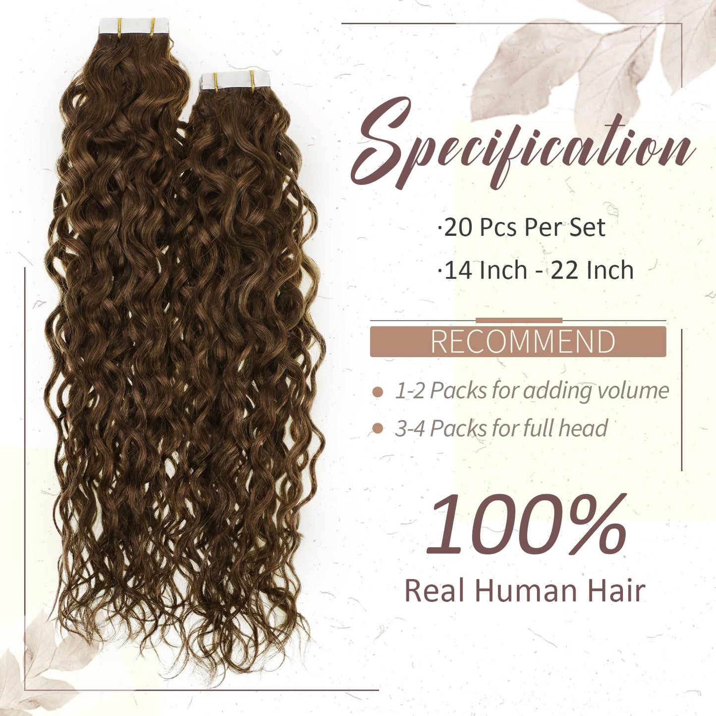 RUNATURE Curly Tape ins Human Hair Extensions 14 Inch Medium Borwn Tape in Hair Extensions Human Hair Curly Skin Weft Curly Human Hair Tape in Extensions for Women Natural Wave Double Sided 50g 20pcs