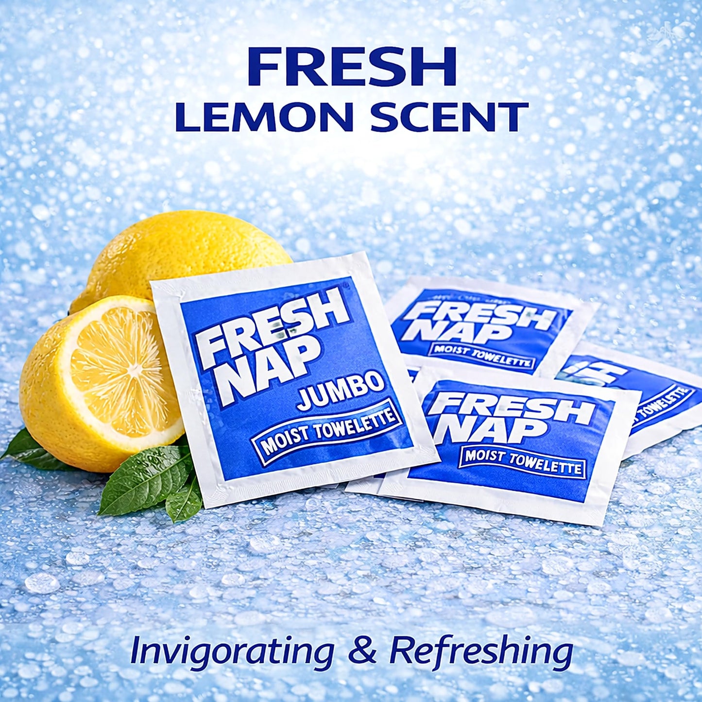 Fresh Lemon Moist Towelettes, Individually Wrapped Hand Wipes for Travel, Disposable Alcohol-Free Wet Wipes (25, Jumbo)