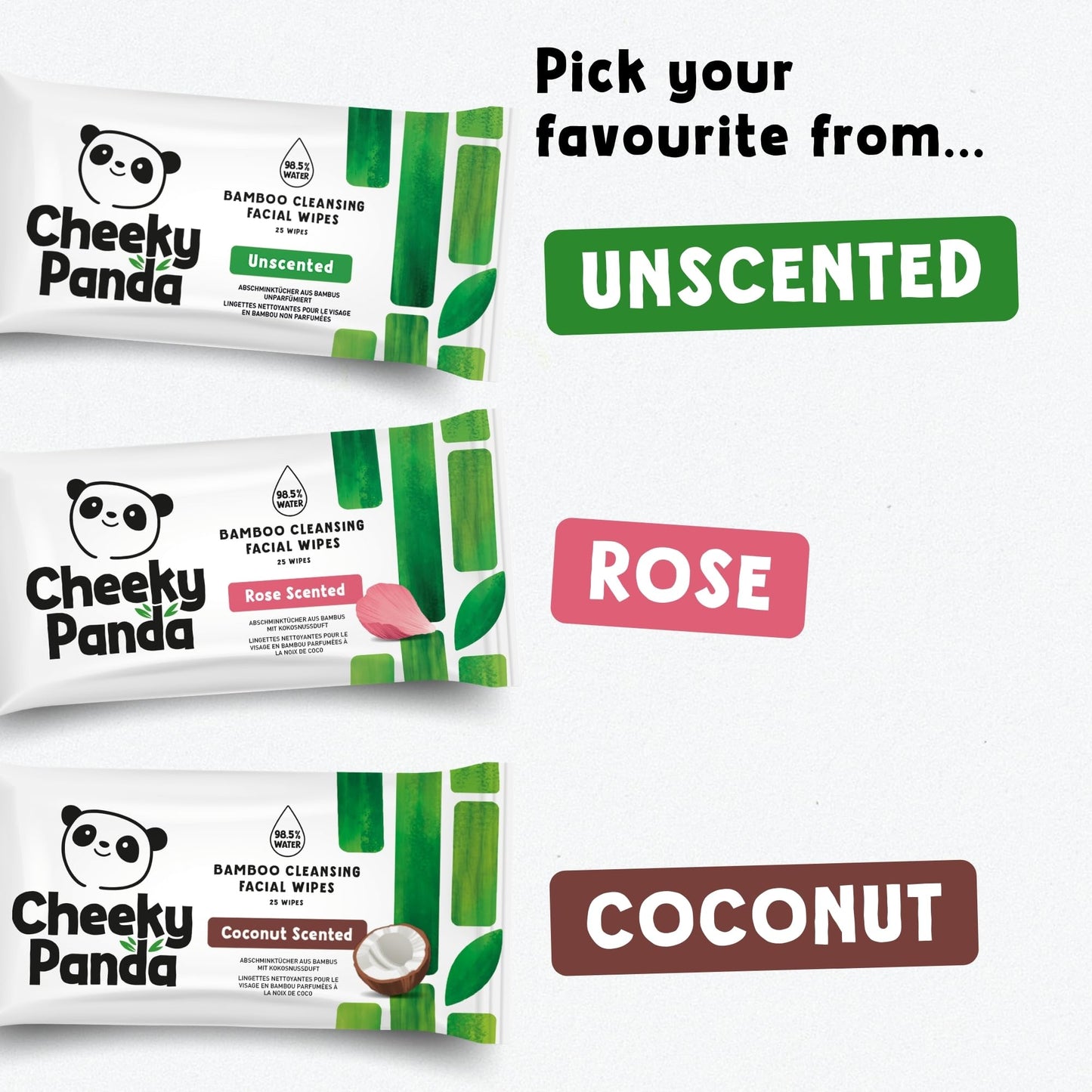 The Cheeky Panda Face Wipes | Unscented Biodegradable Makeup Remover Wipes | Pack of 25 Wet Wipes
