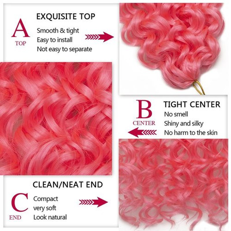 GoGo Curl Crochet hair Pink Water Wave Crochet hair Ombre Synthetic Bohemian Crochet Braid Deep Wave Braiding hair Extensions (Pink, 24inch)