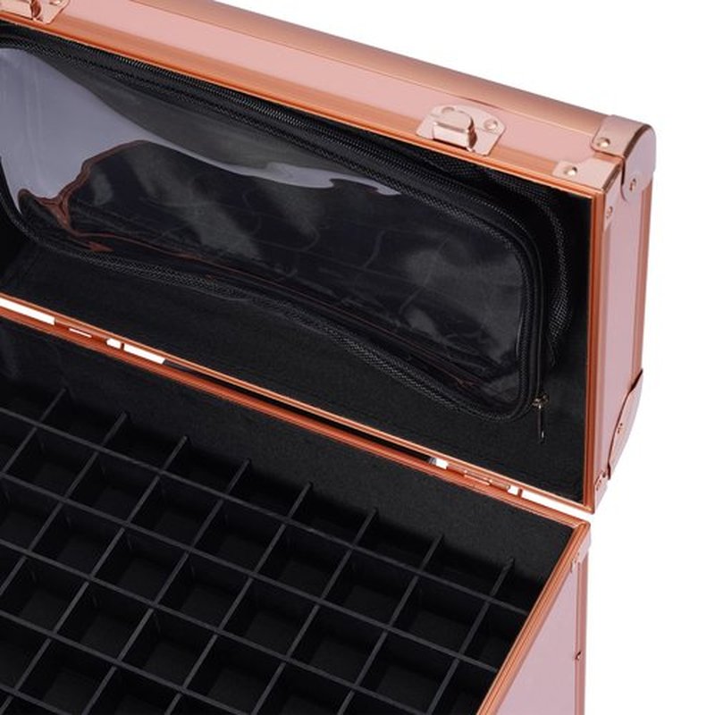 PalaUha Rolling Makeup Train Case Professional Cosmetic Organizer Trolley with Drawers Compartment Nail Case Wheeled Manicure Pedicure Storage Case for Hair Stylists Makeup Artists (Rose Gold)