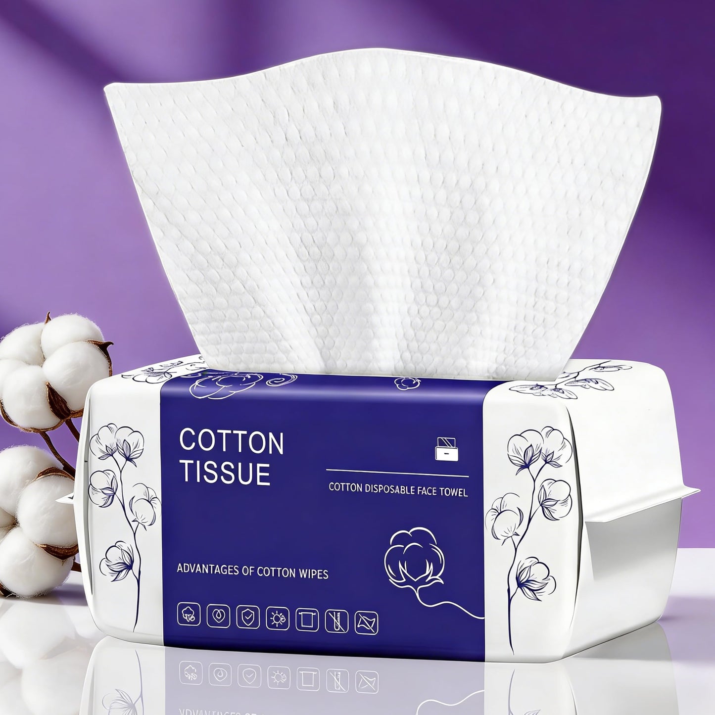 Disposable Face Towel 100 Count, Face Towels, Soft Cotton Dry Wipes Facial Cloths Towelettes for Washing and Drying, Facial Tissue for Cleansing, Skincare and Makeup Remover (1 Pack)