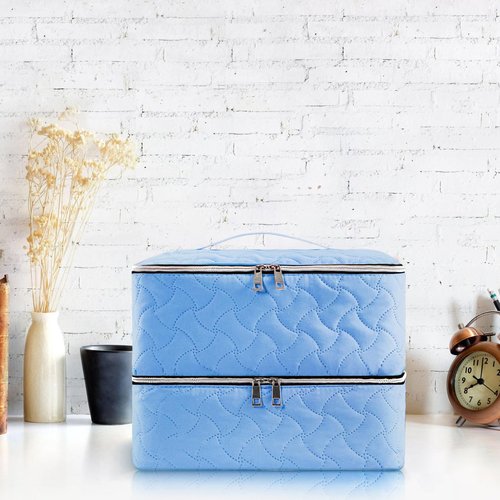 Nail Polish Organizer Case Holds 42 Bottles (15ml/0.5 fl.oz), Double-Layer Nail Polish Storage with Adjustable Dividers, Portable Nail Polish Bag for Nail Gel Nail Lamp and Manicure Tools, Light Blue