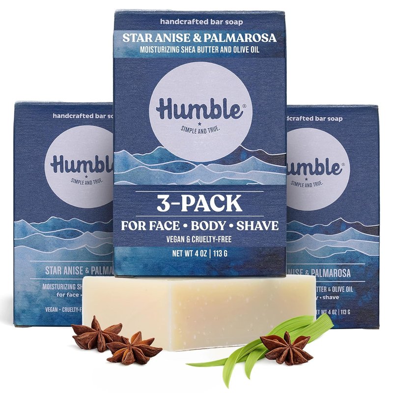 Natural Bar Soap - Star Anise & Palmarosa Cold Processed Face & Body Soap | Moisturizing Essential Oils, 3 Pack
