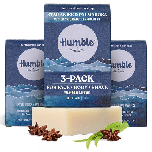 Natural Bar Soap - Star Anise & Palmarosa Cold Processed Face & Body Soap | Moisturizing Essential Oils, 3 Pack