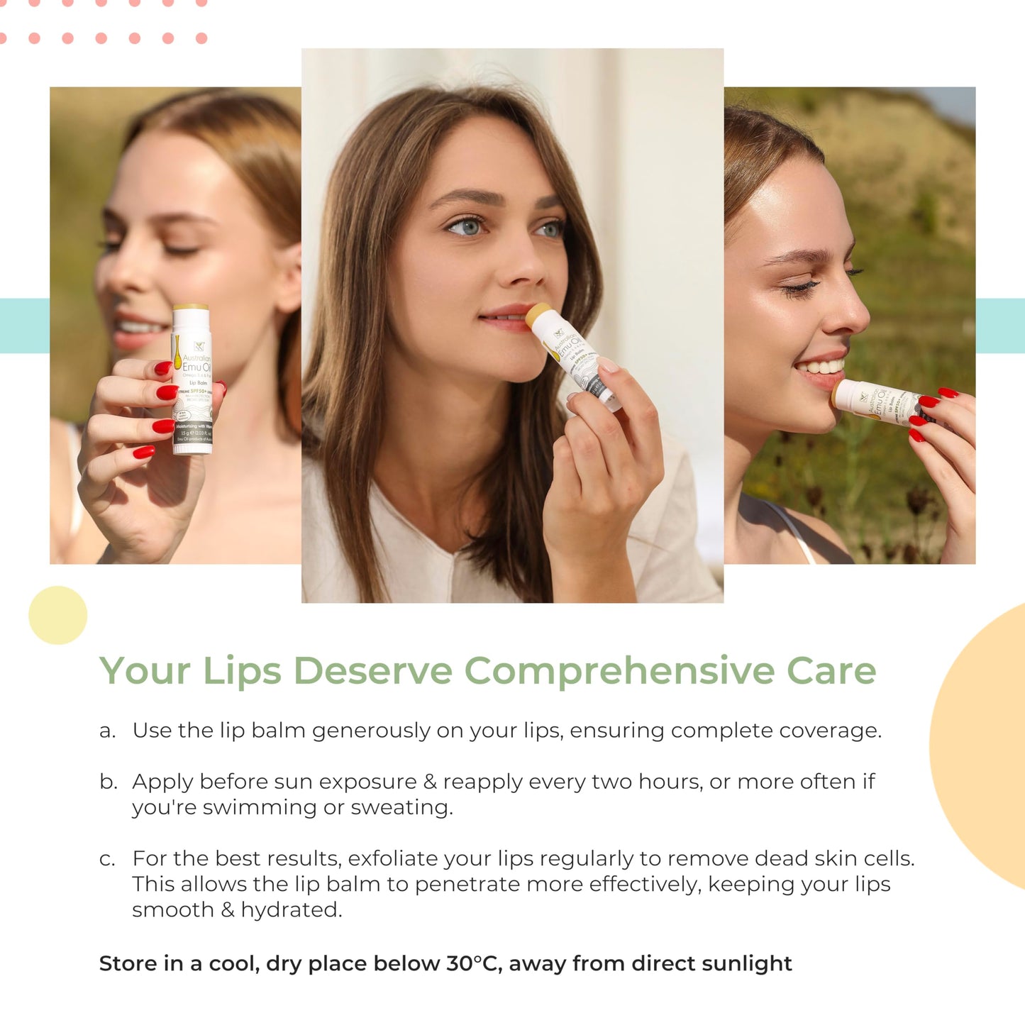 YNN Emu Oil Moisturizing Lip Balm with Extreme SPF50+ Sun Protection - 4-Hour Water Resistant, Fortified with Vitamin E, Amino Acids & Omega 3, 6 & 9 - Y-Not Natural, 15g Stick - 2 Pack