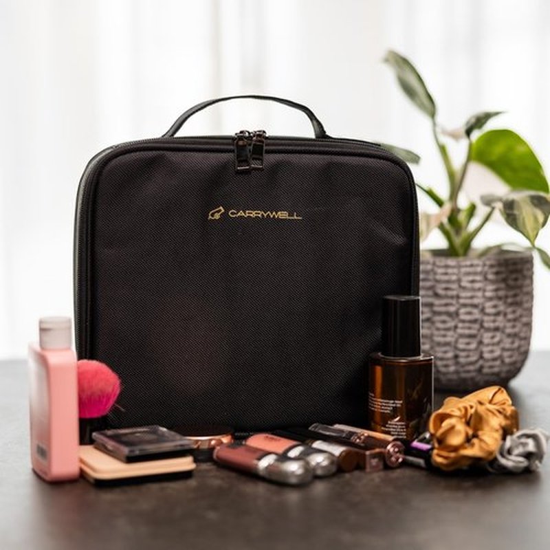 (Not Made In China) Travel Makeup Train Case, Make Up Box, Cosmetic Storage Organizer For Professional Beauty Artist W/Adjustable Dividers For Jewelry, Nail Polish and Brushes (1, Black, Small)