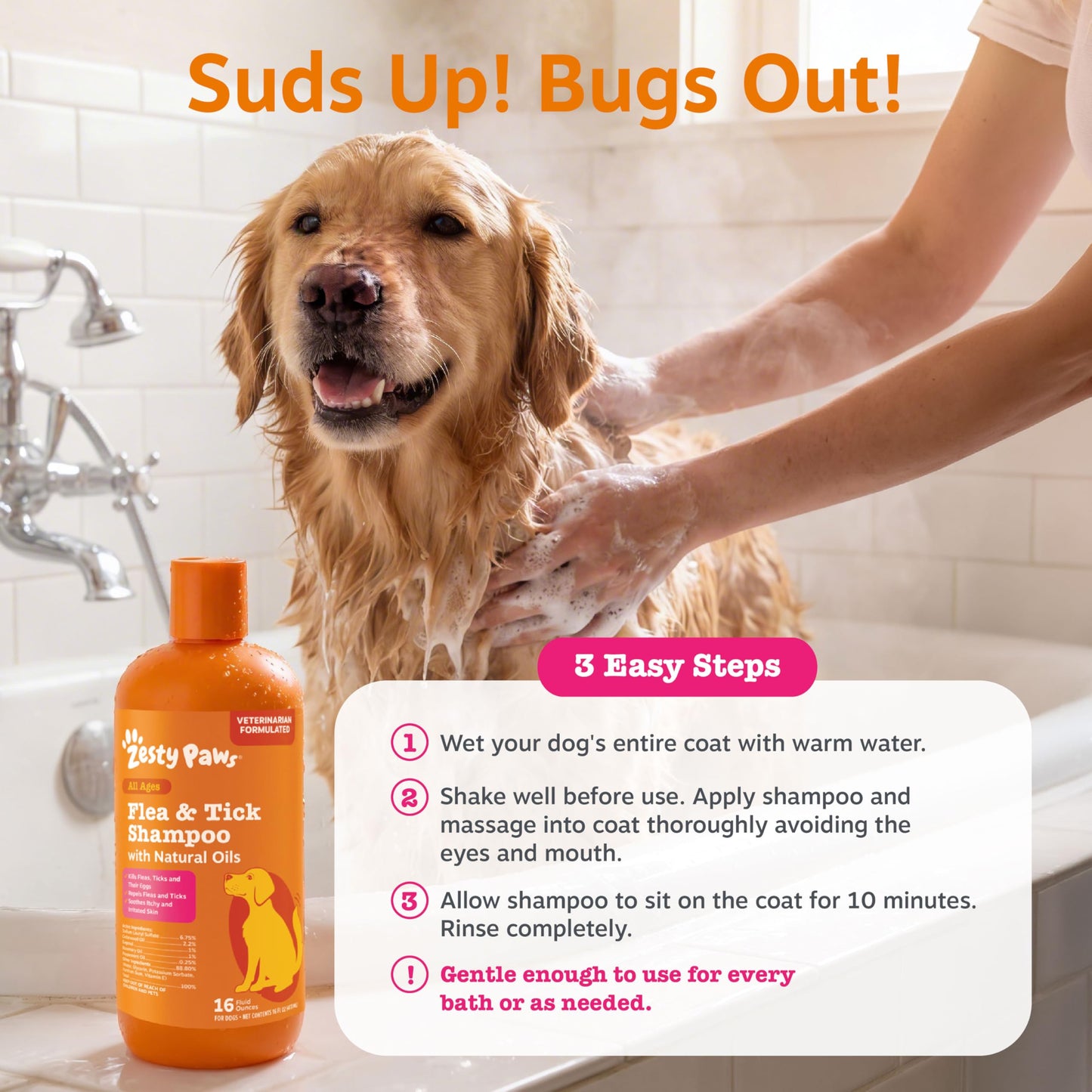 Zesty Paws Flea and Tick Shampoo for Dogs - Veterinarian Formulated Flea Shampoo for Dogs to Kill Fleas, Ticks & Their Eggs - Soothes Itchy & Irritated Dog Skin - Cedarwood, Rosemary & Peppermint Oil
