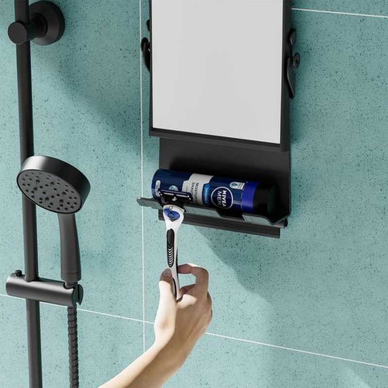 APLOP Fogless Mirror for Shower with Dual-Sided 1X/3X Magnification, Fogless Shower Mirror with Small Squeegee and Adhesive Hook, Rust-Proof and Black