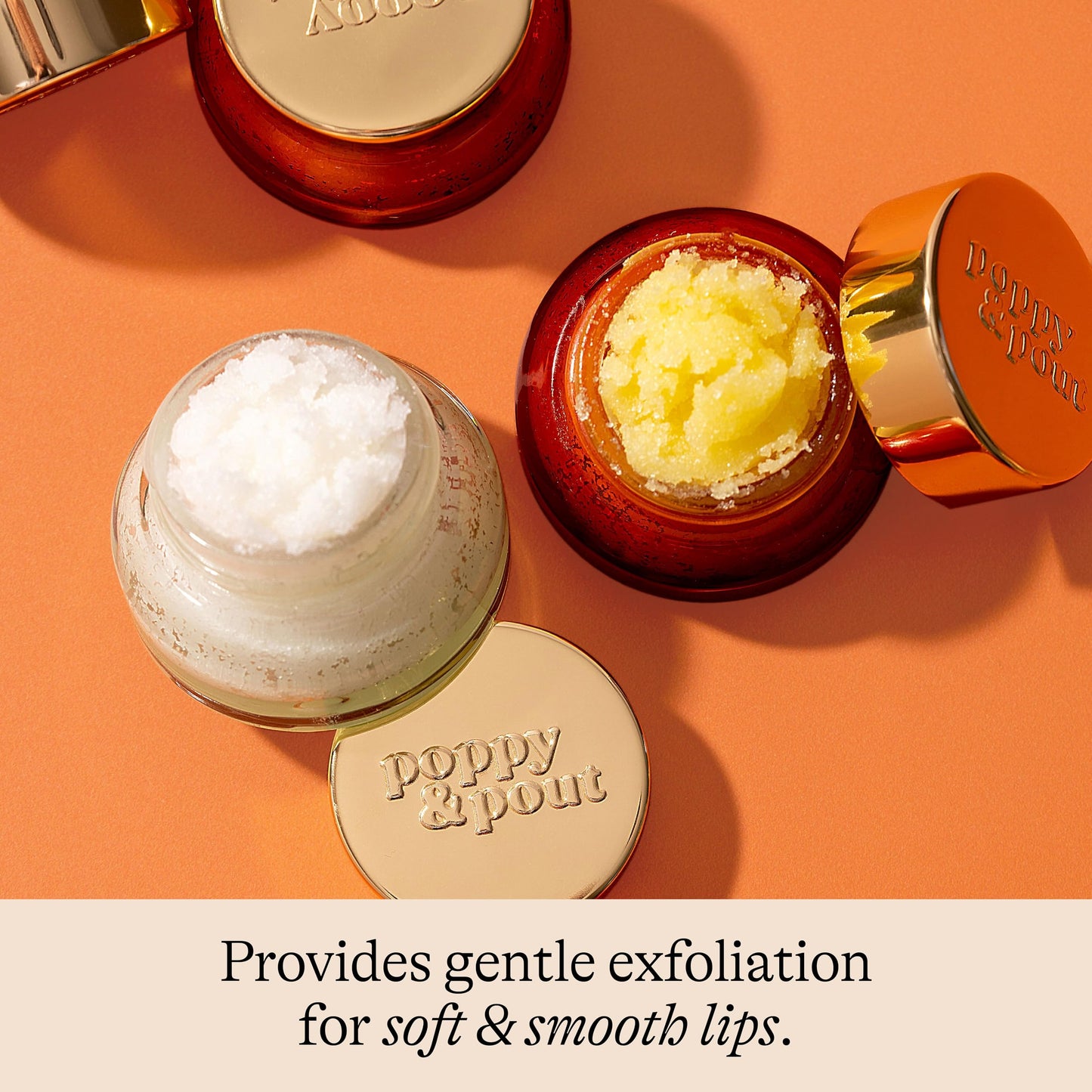 Poppy & Pout Natural Lip Scrub, Moisturizing Sugar Scrub for Dry Lips, Lip Scrubber Exfoliator with Essential Oils Smooths and Hydrates Lips, In Recyclable Glass Jars, Cruelty Free - Pomegranate Peach