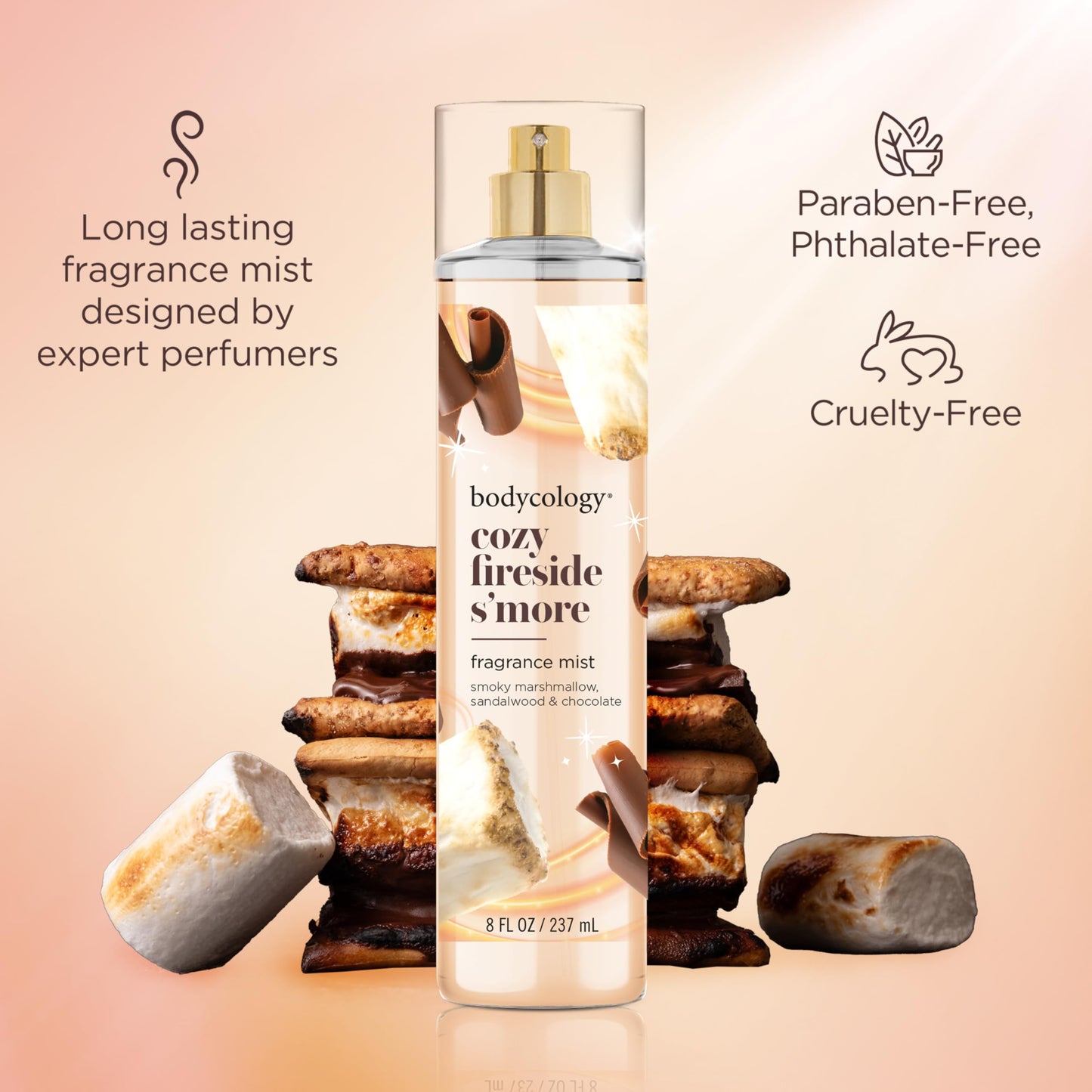 Bodycology Long-Lasting Fragrance Body Mist, Cozy Fireside S'more, 8 fl oz