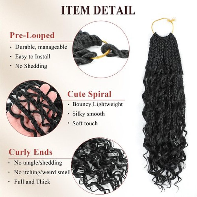 Boho Box Braids Crochet Hair 8 Packs Boho Crochet Braids Pre Looped 1B Goddess Box Braids Crochet Hair for Black Women 14 Inch Boho Braids Crochet Hair Extension