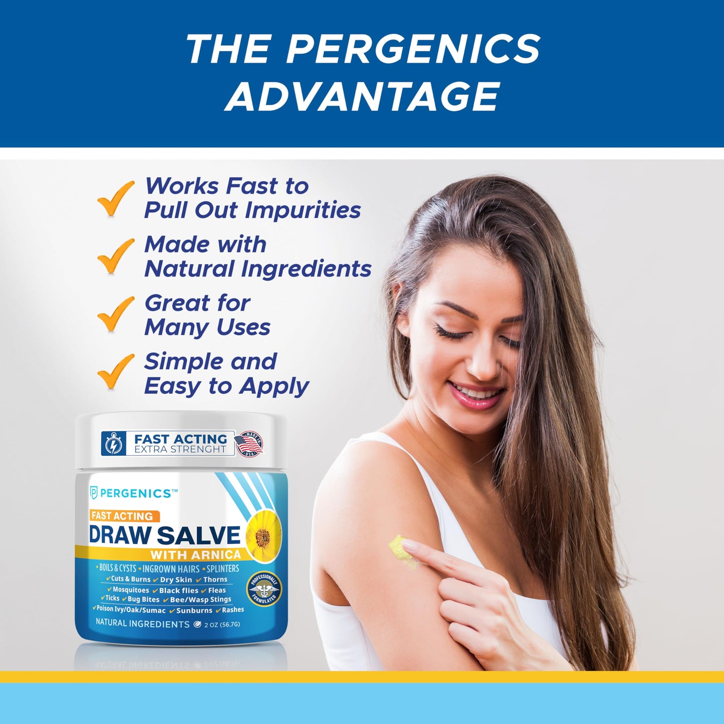 Pergenics Drawing Salve with Arnica Ointment, for Dry Skin, Cuts, Burns, Rash, Poison Ivy Oak, Itching, Insect Bites, Bee Sting, Ingrown Hair, 2 Oz
