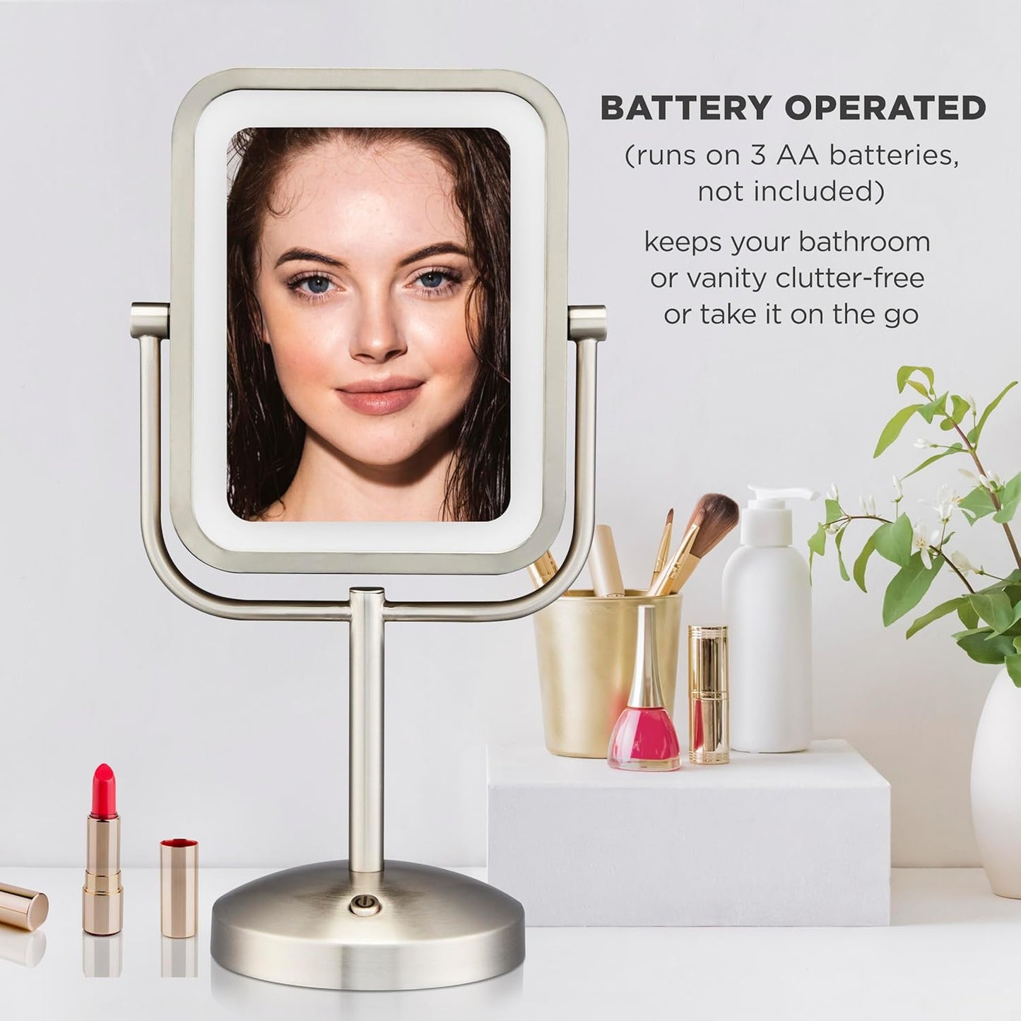 Conair Lighted Makeup Mirror, LED Vanity Mirror, 1X/10X Magnifying Mirror, Double Sided, Battery Operated in Rose Gold