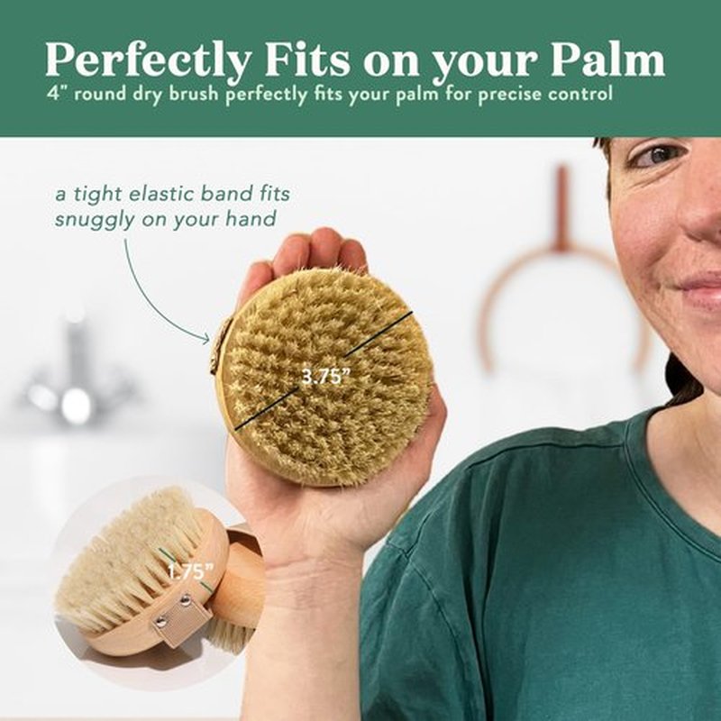 Bare Botanics Dry Body Brush for Lymphatic Drainage | Gentle Exfoliation for Soft Skin | Ergonomically Designed with Elastic Strap | Soft but Firm Natural Boar Bristles
