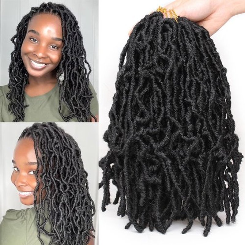 Leeven 12 Inch Short New Soft Locs Crochet Braids Hair For Distressed Butterfly Locs Hair 36 Strands Black Curly Faux Locs Crochet Braiding Hair For Women 1B#