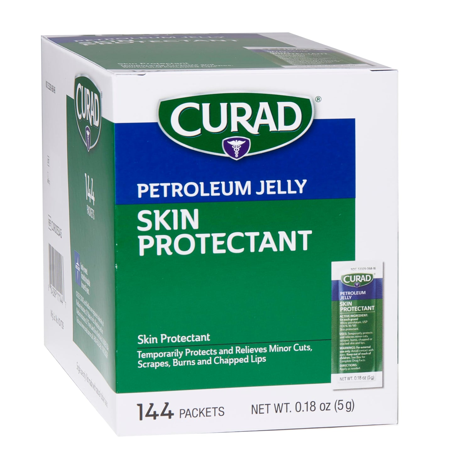 CURAD Petroleum Jelly Skin Protectant, Healing Ointment for Dry Cracked Skin, 144 Count Packets