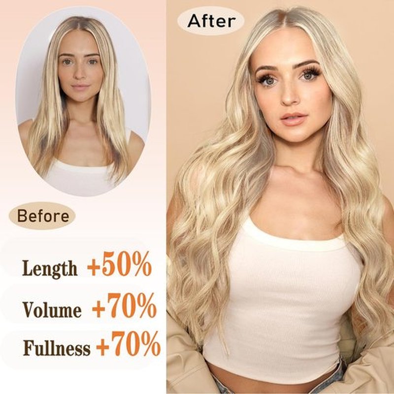 QGZ Clip in Hair Extensions for Women 4 PCS Set of Thick, Synthetic Long Wavy Hair Extension 20 Inch Light Blonde