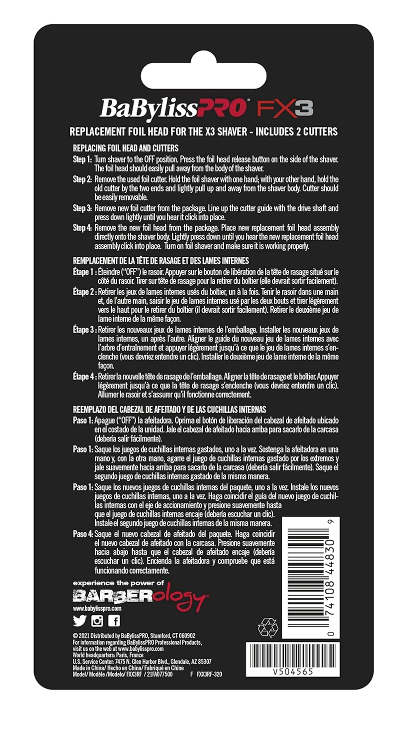 BaBylissPRO FX3 Professional High- Speed Replacment Double Foil Shaver Head with 2 Cutters