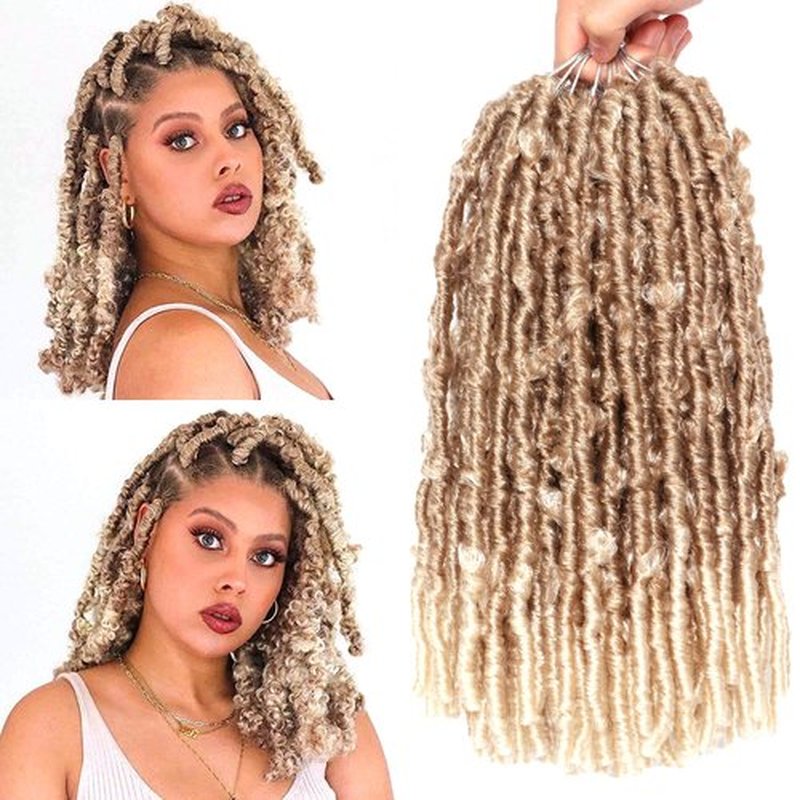 Butterfly Locs Crochet Hair-7 Packs Faux Locs Crochet Hair 12 Inch Distressed Soft Locs Crochet Hair For Black Women (12 Inch(Pack of 7), 27#/613#)