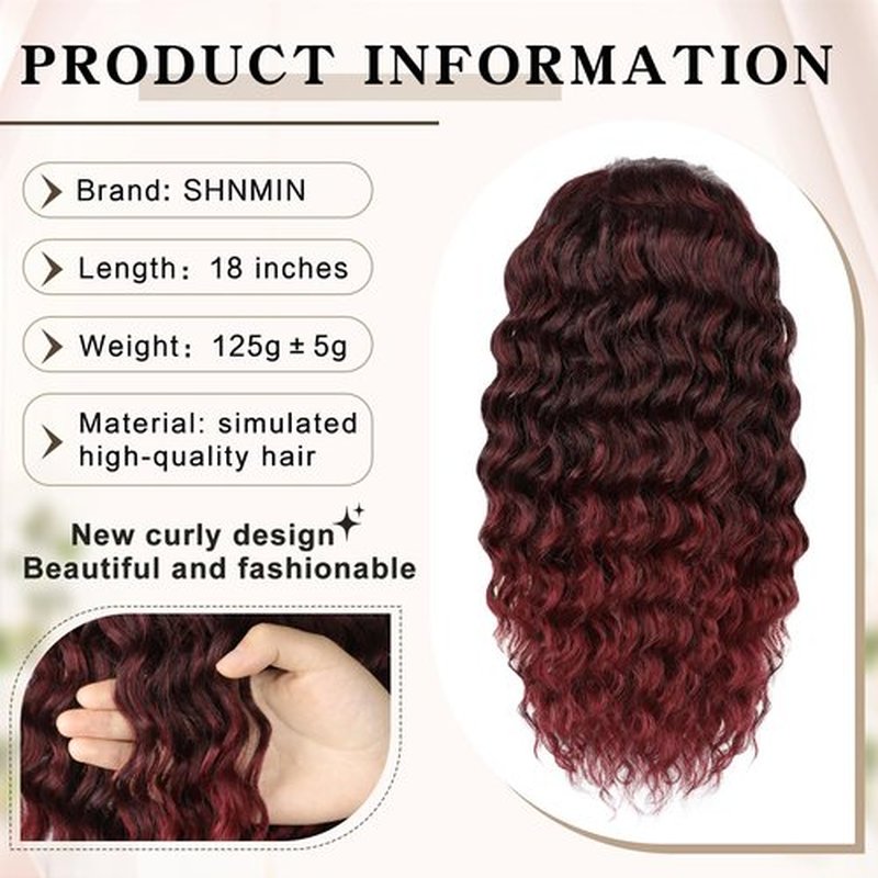SHNMIN Ponytail Extension, Curly Drawstring Ponytail Extension for Women 18 Inch Curly Wavy Ponytail Yaki Textured Natural Fluffy Synthetic Hairpiece for Daily Use