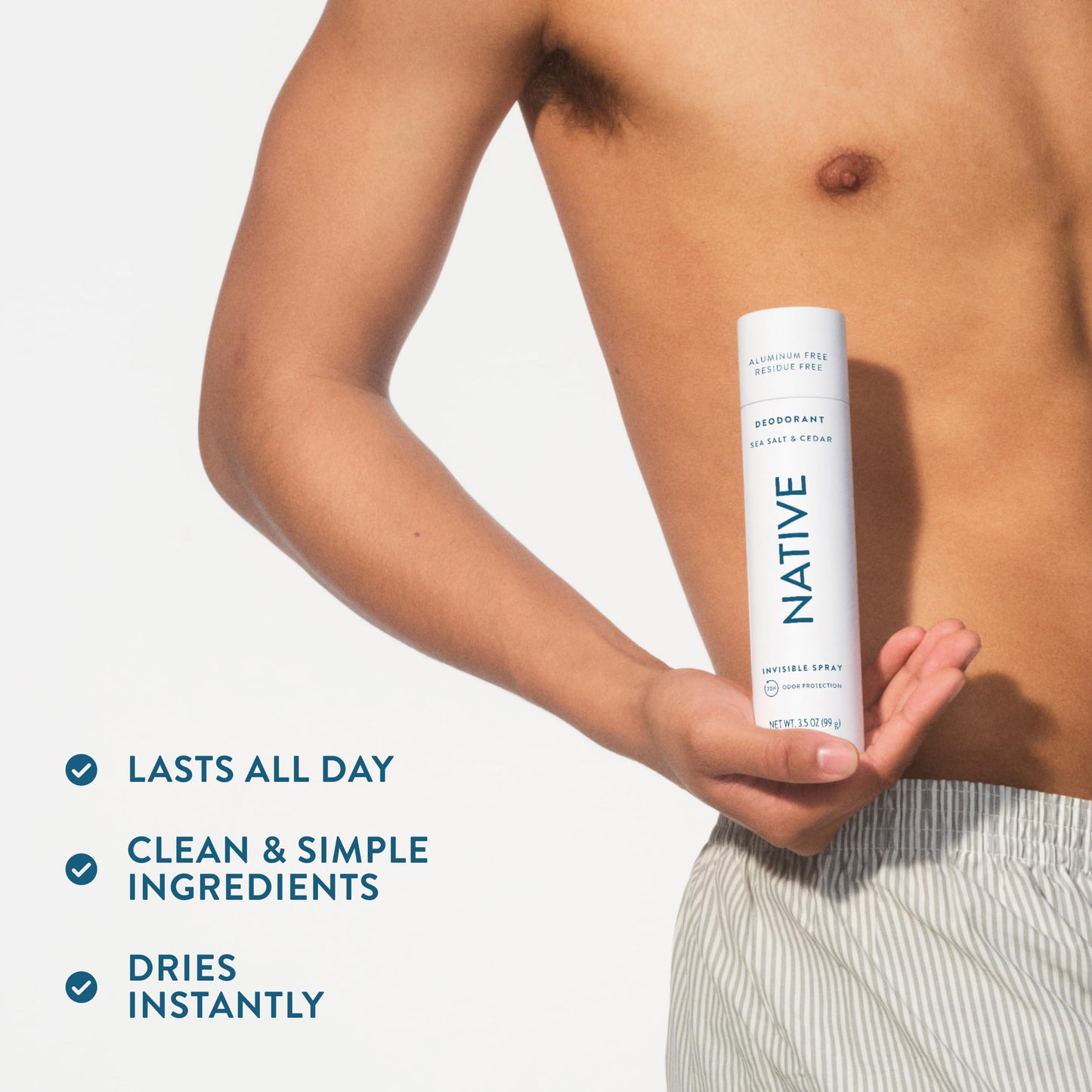 Native Deodorant & Body Spray, Sea Salt & Cedar, 72-Hour Odor Protection for Underarms & Body, Aluminum Free, Quick Drying, 3.5 oz