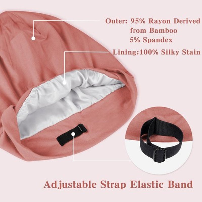 Fittia Satin Hair Bonnet for Sleeping, Silky No Frizzy for Curls Care, Adjustable Strap for Non-Slip, Dreadlocks Cap for Women&Men Brown Red