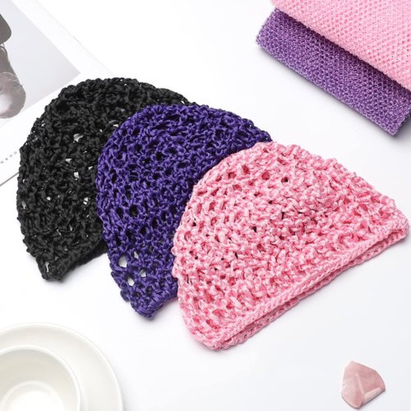 Etercycle 3 Pieces Mesh Crochet Hair Net Snoods for Women, Soft Rayon Knit Crochet Hairnet Hair Cover Accessory for Sleeping (Black, Pink, Purple)