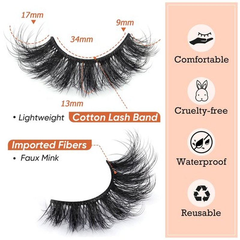 Focipeysa Fake Lashes Fluffy False Eyelashes Dramatic Fake Eyelashes 8D Eyelashes 17mm Faux Mink Lash D Curl Strip Eyelash Pack 7 Pairs Volume Lash Pack that Look Like Extensions