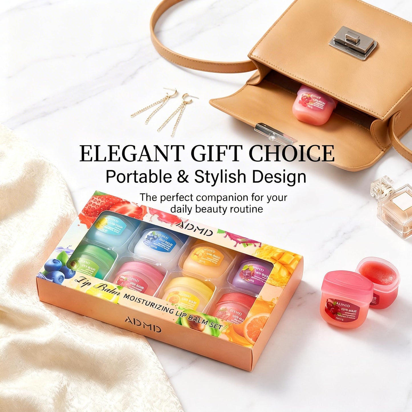 8 Packs Fruit Flavor Mini Lip Balm Set, 8 Pack Fruit Lip Balm for Dry Chapped Lips, Small Lip Balm Bulk Moisturizing, Cute Lip Care Products, Long Lasting Hydration, Mini Chapstick Set