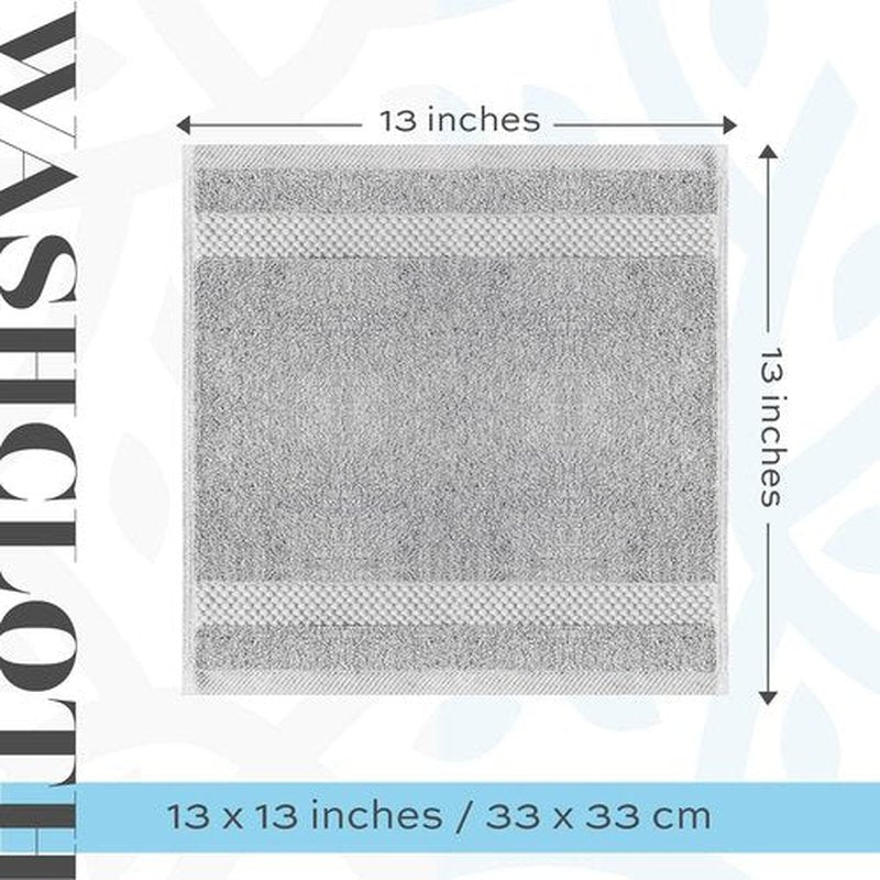 White Classic Luxury Cotton Washcloths - Large Hotel Spa Bathroom Face Towel | 12 Pack | Dolphin Gray