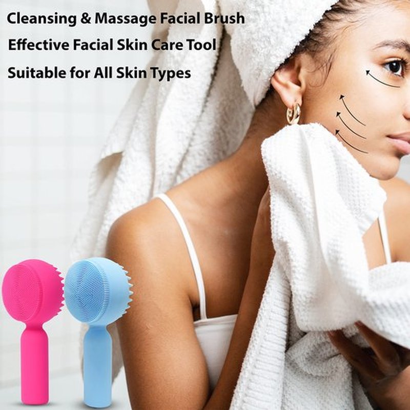 2 PC Silicone Facial Cleansing Brush 2 in 1 Facial Scrubber Manual Exfoliating Facial Brush Face Cleanser Face Exfoliator Ultrafine Bristles for Sensitive Skin Easy to Clean Lather Well(Blue&Rosered)