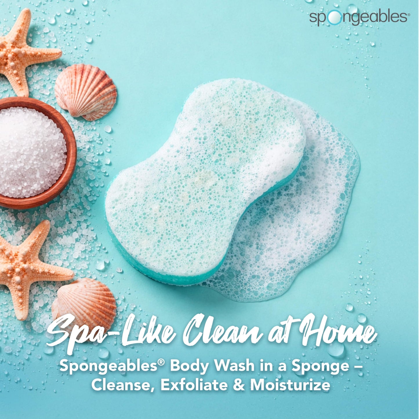 Spongeables Body Wash in a 20+ Wash Sponge, Sea Salt, 1 Count