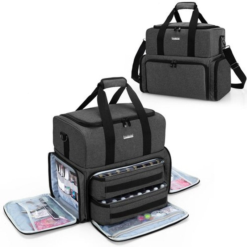 BAFASO Nail Polish Organizer Holds 80 Bottles (15ml - 0.5 fl.oz) and a UV Nail Lamp, Nail Polish Case with 2 Removable Pouches and Manicure Tools Storage Sections (Patented), Black