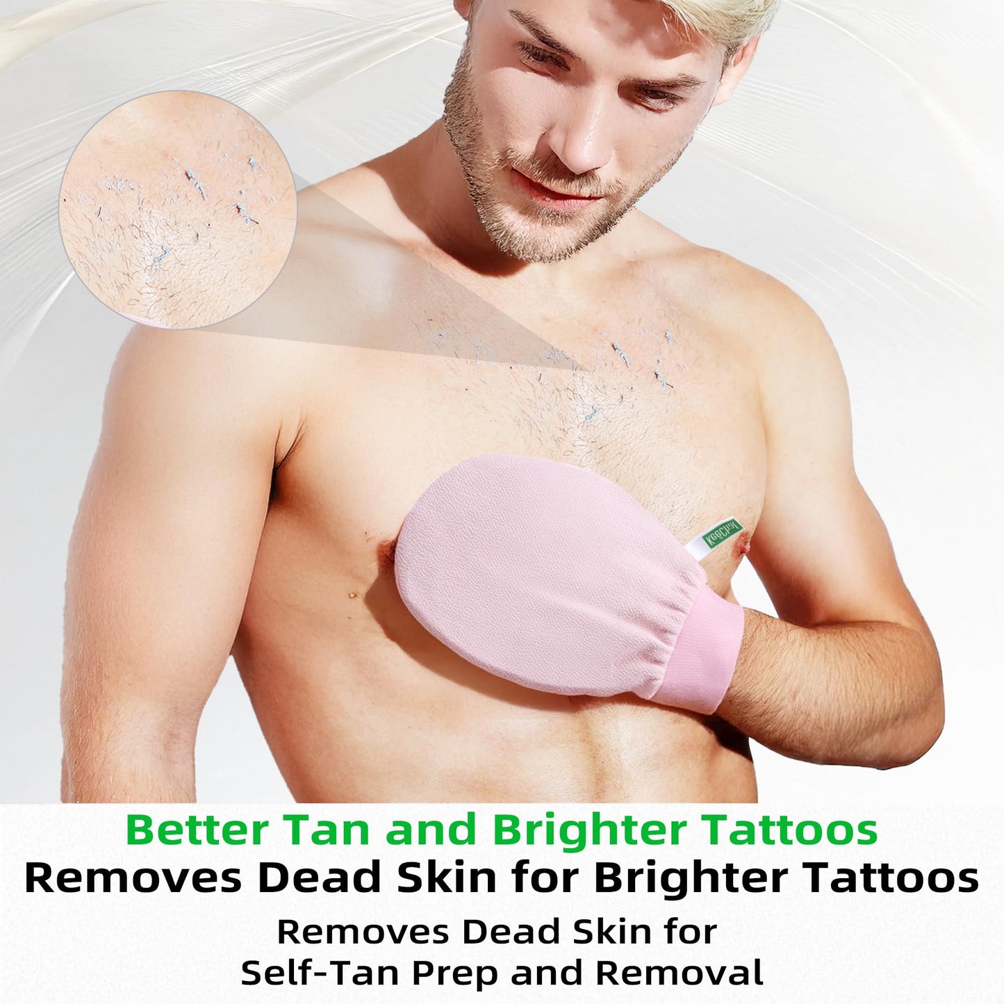 KeeChal Exfoliating Glove, Upgrade Double-layer Cushioned, for Delicate Skin & Beginners, Brighten Tattoos, Remove Dead Skin, for Self-Tan Prep/Removal & Keratosis Pilaris (1 pc, Blush Pink)