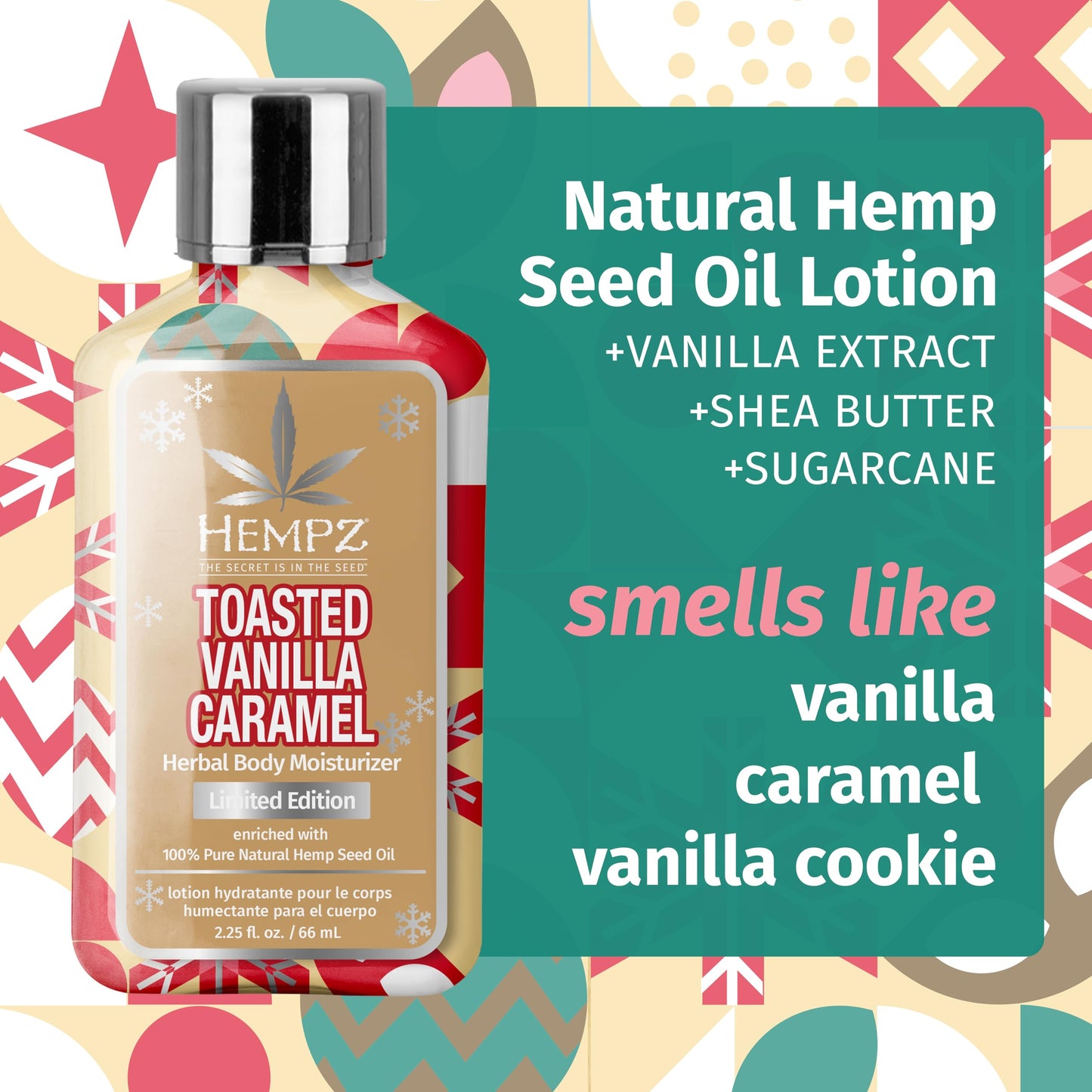 Hempz Mini Toasted Vanilla Caramel Body Lotion, Moisturizer for men and women, Holiday Gifts, 2.25 oz