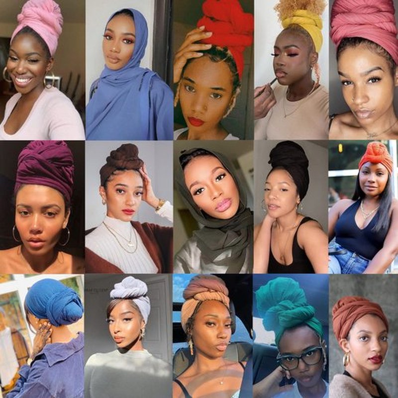 ZRQ 3 Pieces Stretch Turban Knit Hijab Urban Hair Scarf Soft Lightweight Muslim Head Wraps Women's Fashion Headband for Natural Hair Night Use (Black, Dark Ha Cyan, Dark Blue)