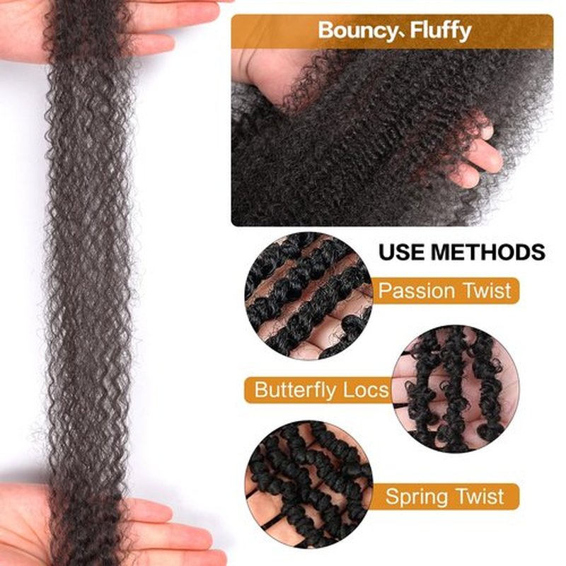 Afro Twist Hair 24 Inch 3 Packs Pre Fluffed Afro Springy Twist Hair Pre Stretched Wrapping Hair for Soft Locs Hair Extension for Marley Twist Hair(24 Inch,3Pack,2#)