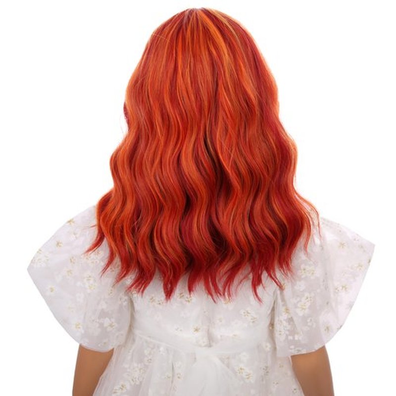 Edivd Orange Mixed Red Wig for Child Kids Short Orange Red Wig with Air Bangs Short Wavy Curly Flame Wig for Girls Heat Resistant Synthetic Wig with Wig Cap