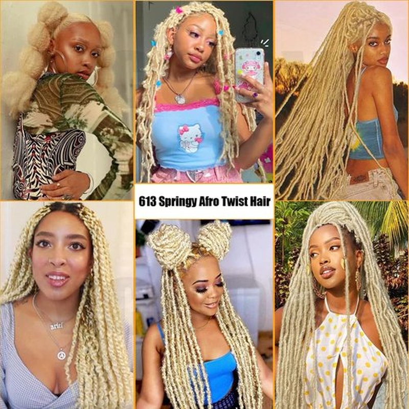 VCEOW 613 Springy Afro Twist Hair 16 inch 6 packs Pre-Separated Kinky Marley Twist Braiding Hair Soft Synthetic Crochet Wrapping Hair Extensions for Distressed Faux Locs Spring Twist