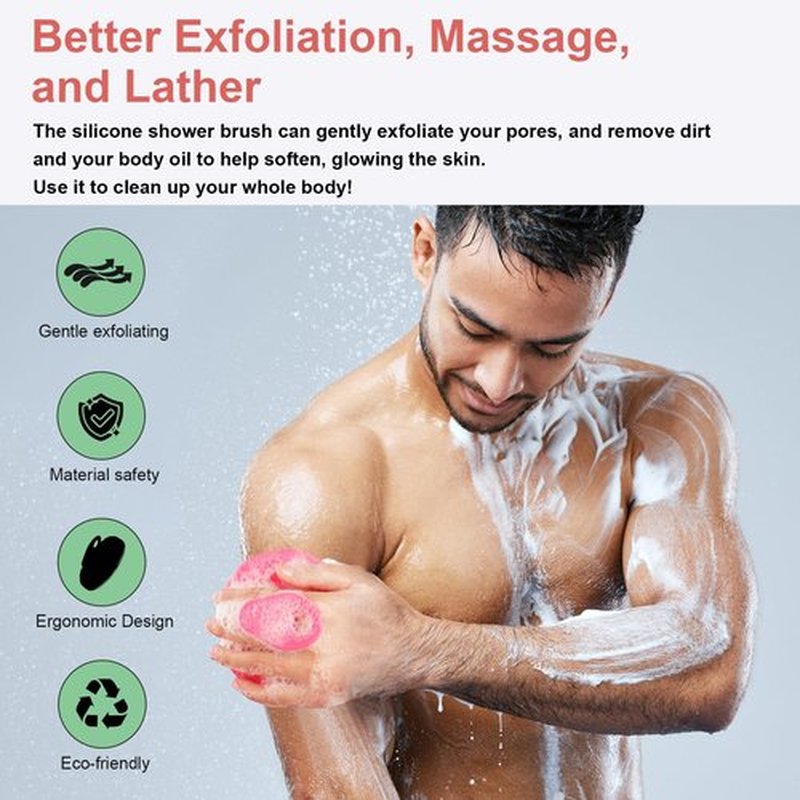 INNERNEED Food-Grade Silicone Body Scrubber Exfoliating & Massaging Shower Brush, More Hygienic Bathing Tool, for All Skin Types, Lathers Well, Longer Service Life (Pink)