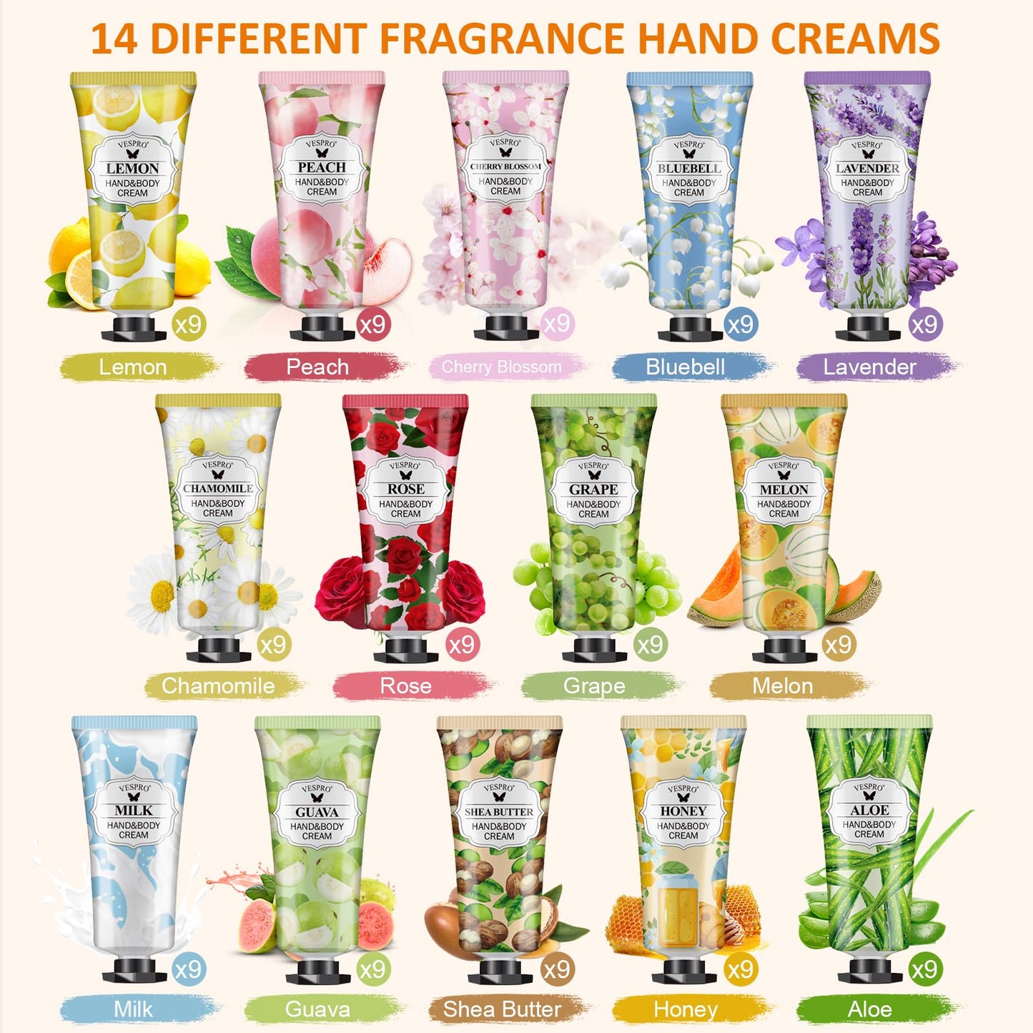 VESPRO 126 Pack Hand Cream Set, Small Gifts for Women, Bulk Hand Lotion Travel Size for Dry Cracked Hands, Mini Hand Lotion for Bridesmaid Gifts, Employee Appreciation Gifts and Teacher Gifts
