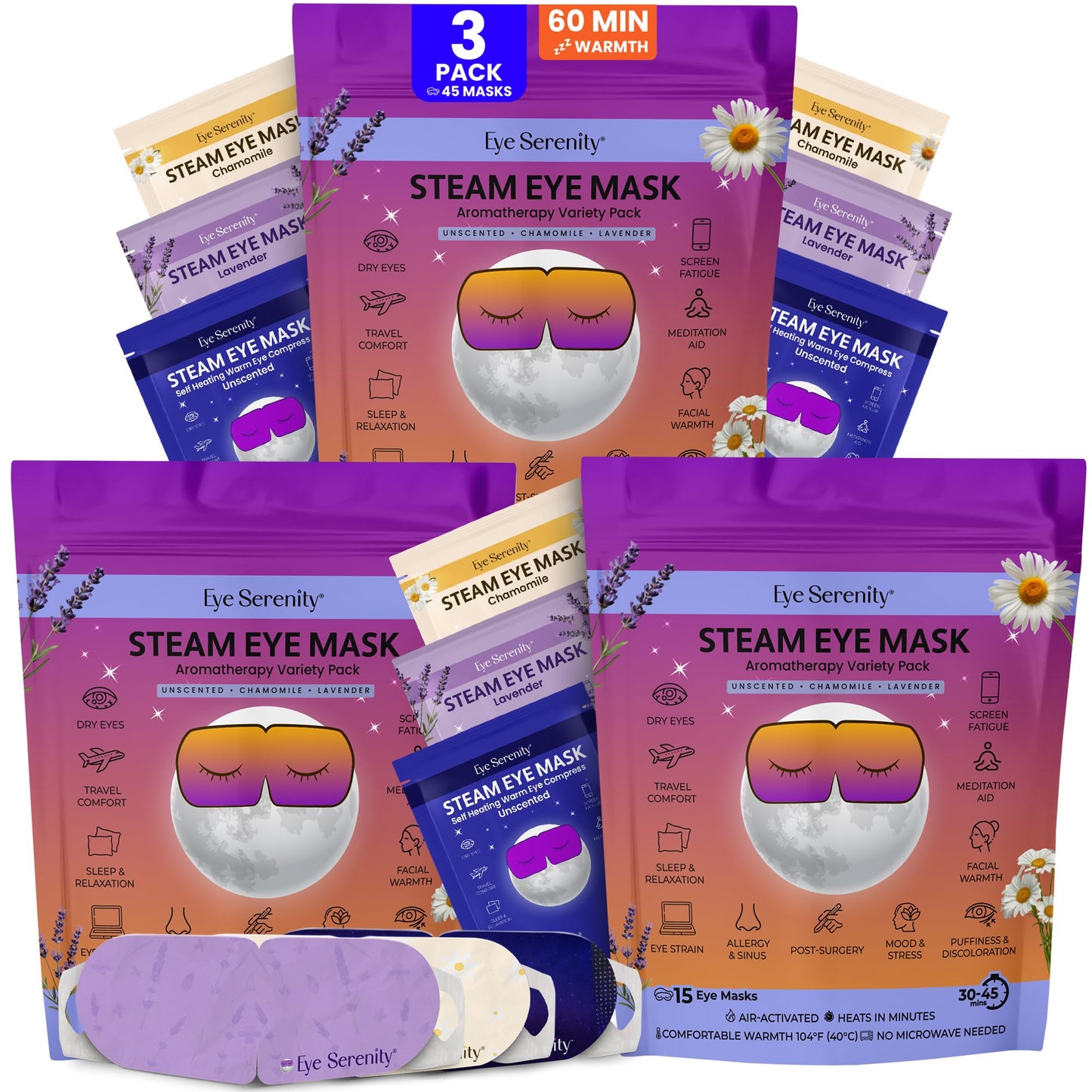 Lure Essentials Steam Eye Mask, Heated Eye Mask, Self Heating Warm Compress for Dry Eyes, Fast Relief for Stye, Puffy Sensitive Eyes, Moist Heat, Relaxation Gifts for Women and Men - Variety
