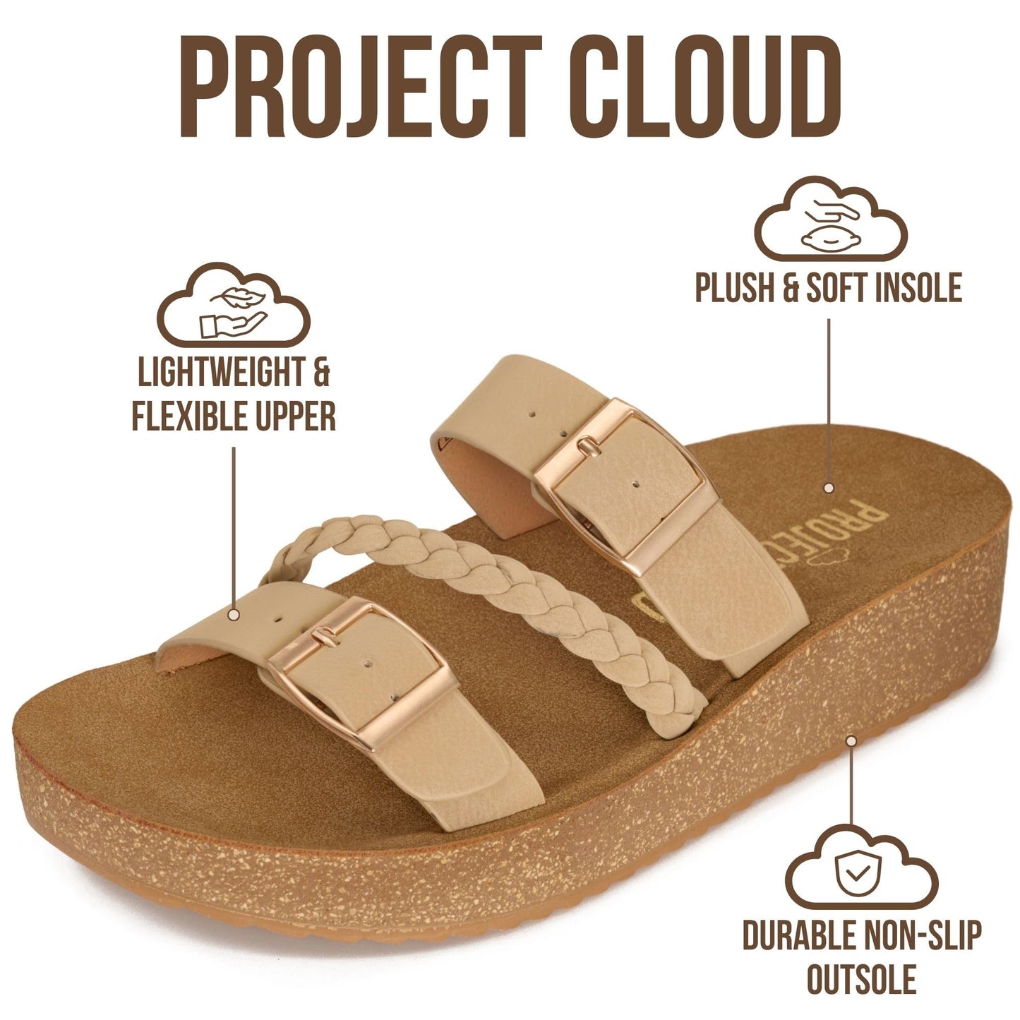Project Cloud Platform Sandals Women - Eco-Crafted Leather Womens Summer Shoes with Lightweight Adjustable Buckle and Non-Slip Outsole Summer Sandals for Women 2026