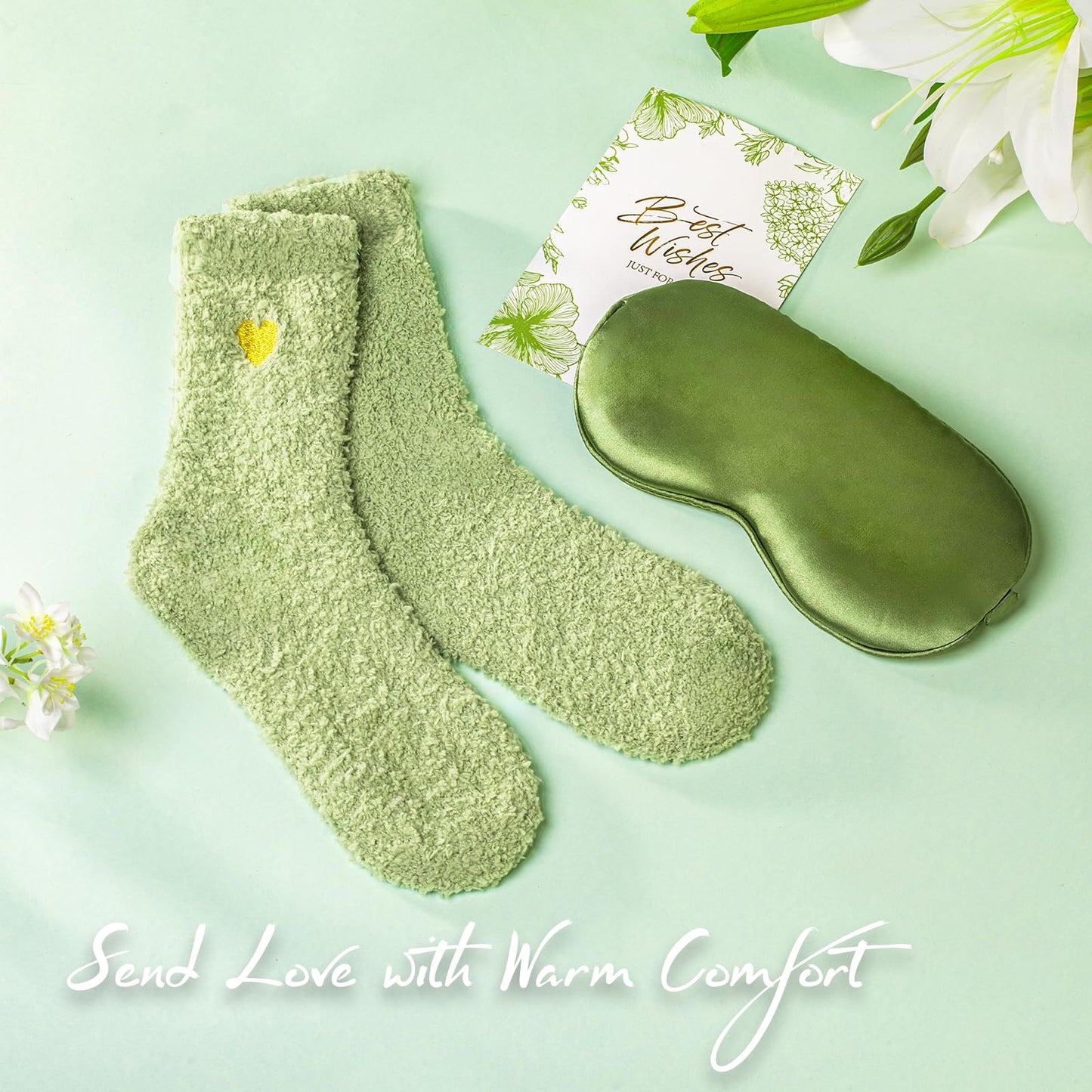 Gift Basket for Women, Self Care Set with Knitted Throw - Care Pkg - Green