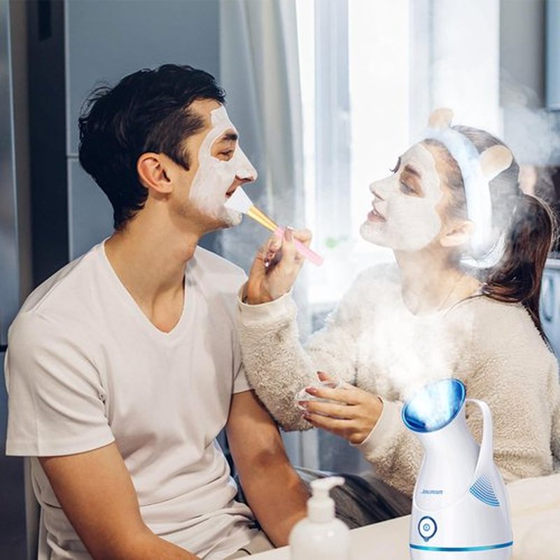 Facial Steamer,Amconsure Face Steamer for Home Facial Deep Cleaning, Nano Ionic Facial Steamers Warm Mist Humidifier Atomizer for Face Sauna Spa Sinuses Moisturizing, Unclogs Pores(Blue)
