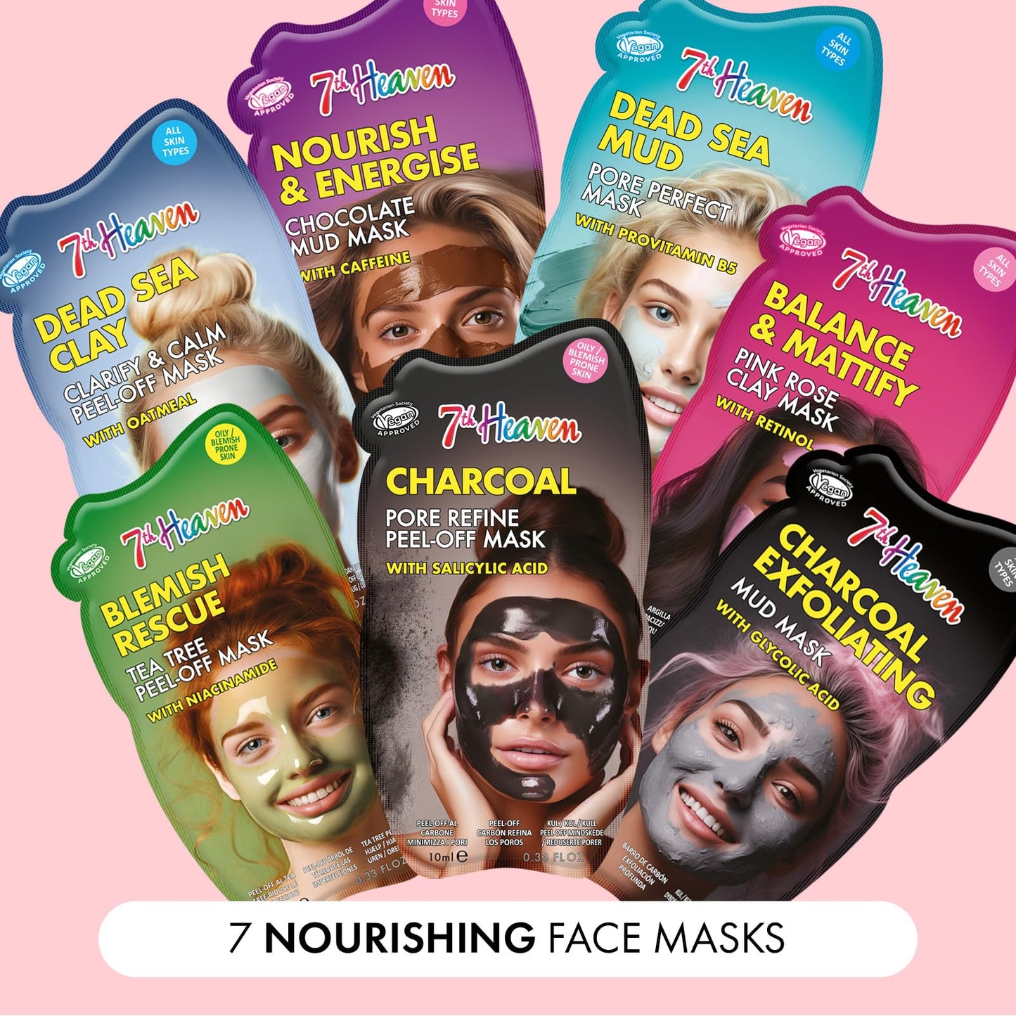 7th Heaven Mixed Core Cello (Amazon) - Face mask set with Salicylic Acid, Vitamin C, Hyaluronic Acid, Tea Tree and Vitamin E