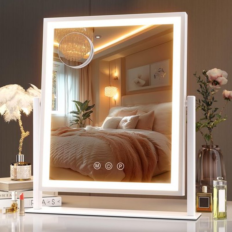 Hasipu Vanity Mirror with Lights, 10" x 12" LED Makeup Mirror, Light up Mirror with Smart Touch 3 Color Modes and Brightness Adjustment, 10X Magnifying Glass,360° Rotation