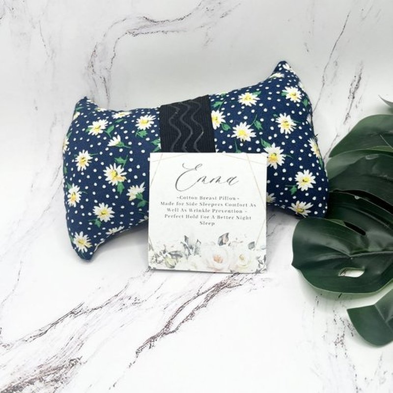 Strapless Handcrafted in The USA Cotton Breast Pillow for Woman Gift for her Side Sleeper Chest Relief Pillow While Sleeping with Anti Aging in Wrinkle Prevention (Navy Flowers)